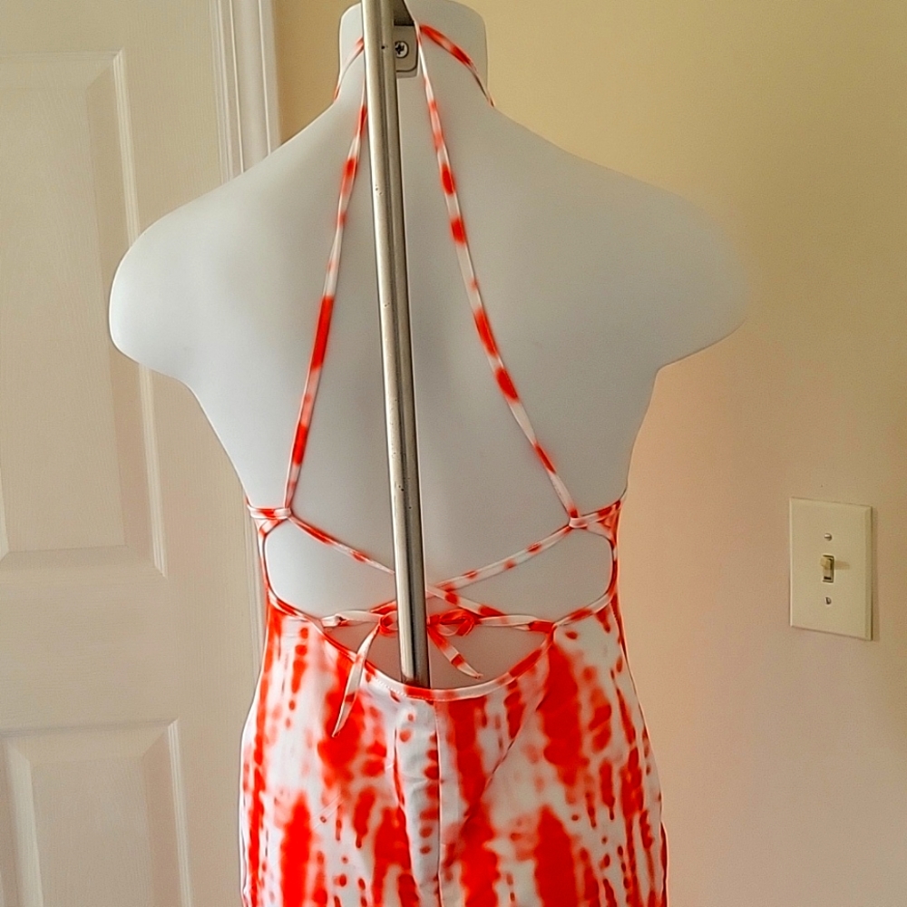 Orange and White Strappy Back Tie up Maxi Dress - Picture 4 of 4